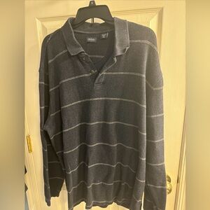 Izod Men’s XXL Long Sleeve 100% Cotton Shirt Dark Gray Striped polo